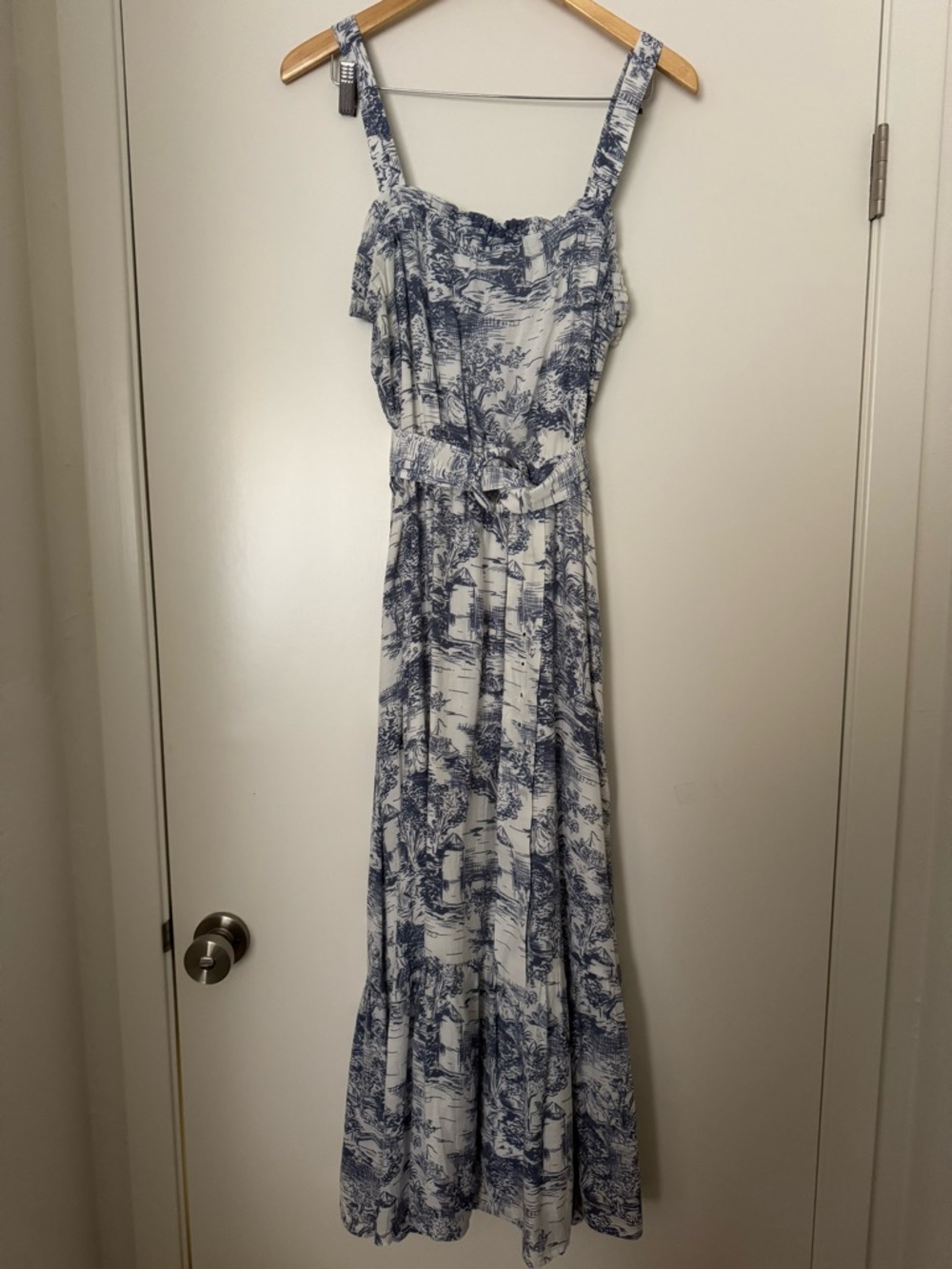 Lucy Paris Blue and White Printed Maxi Dress